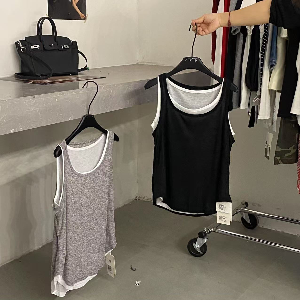 【ARONG阿荣家】假两件背心250012-灰色黑色-ML