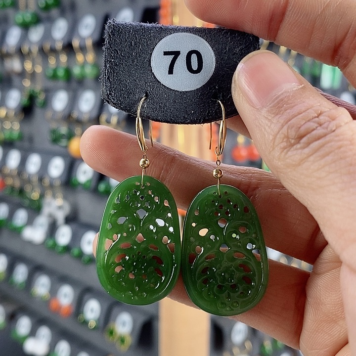 和田玉耳饰18K金镶嵌