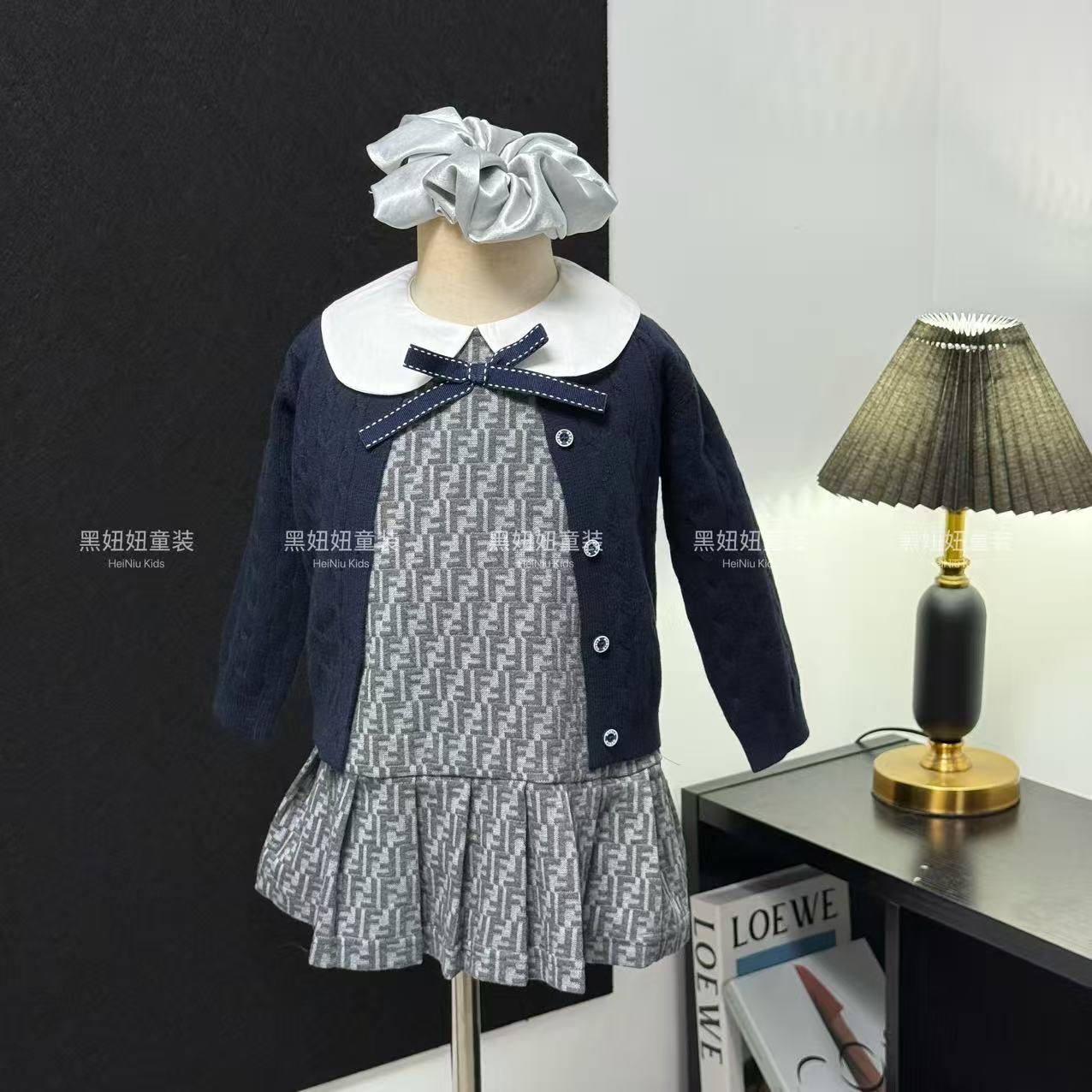 【黑妞妞】娃娃领女宝宝学院风套装2025女童春秋新款连衣裙时尚开衫