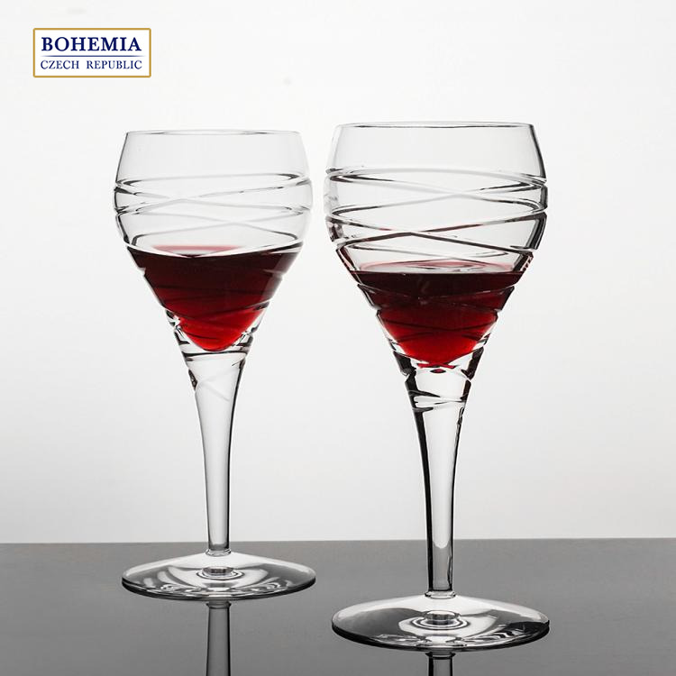 BOHEMIA捷克进口水晶玻璃复古手工刻花葡萄酒杯送礼红酒对杯高脚
