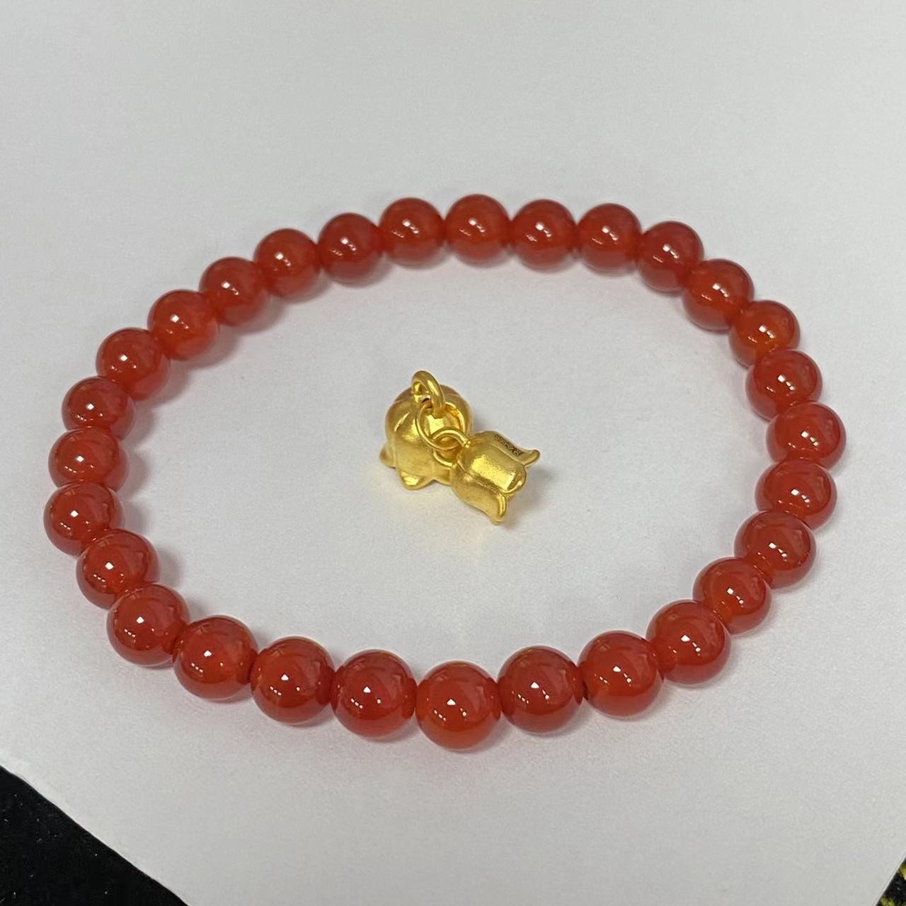 足金999铃兰花玛 瑙手串@@A392