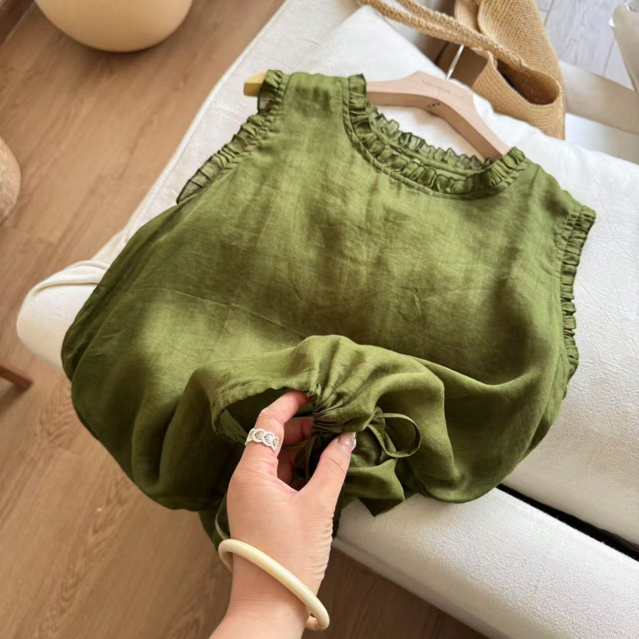 夏季木耳领宽松凉快背心搭舒适文艺无袖上衣女