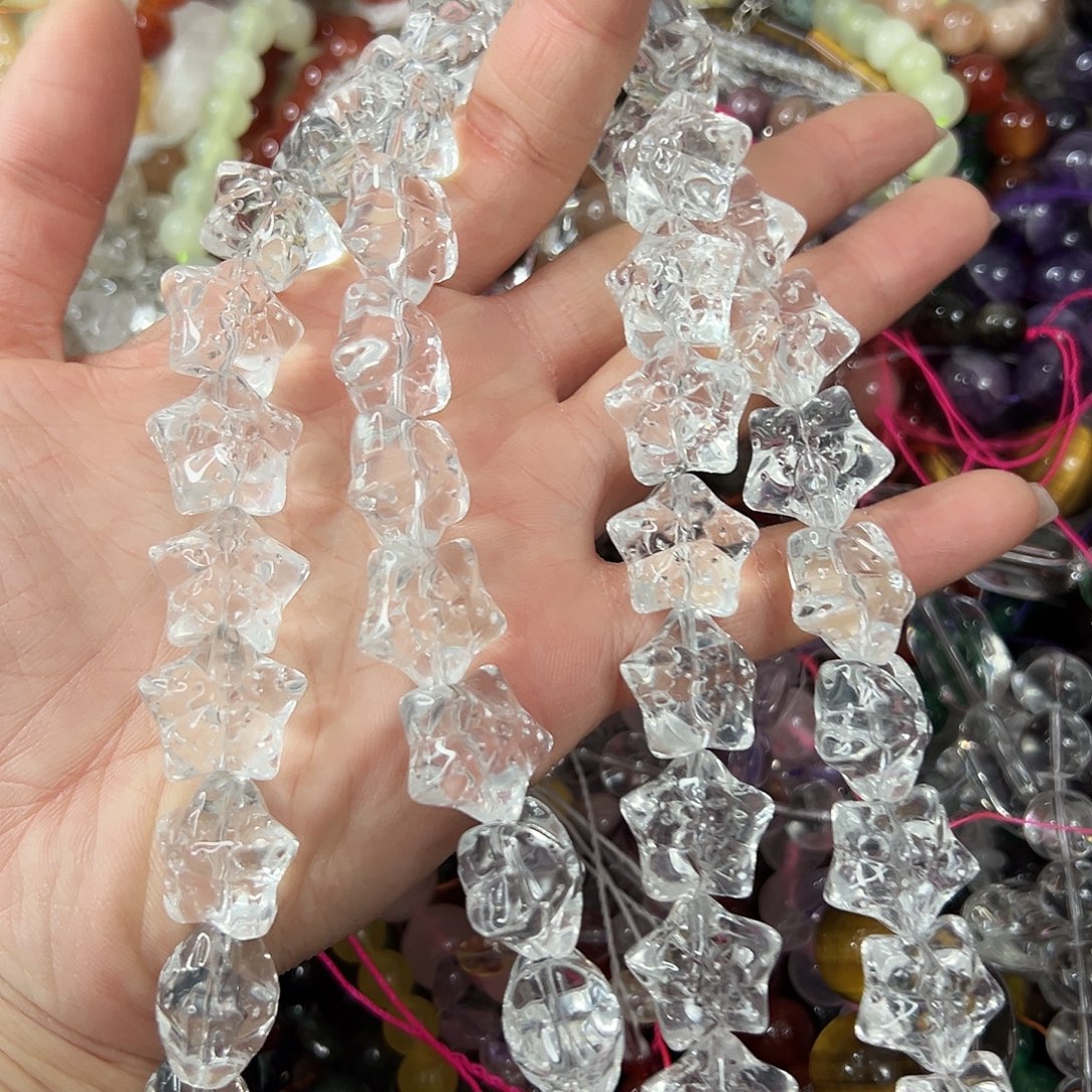 玛瑙/玉髓未镶嵌珠宝半成品，压电白水晶五角星大长条