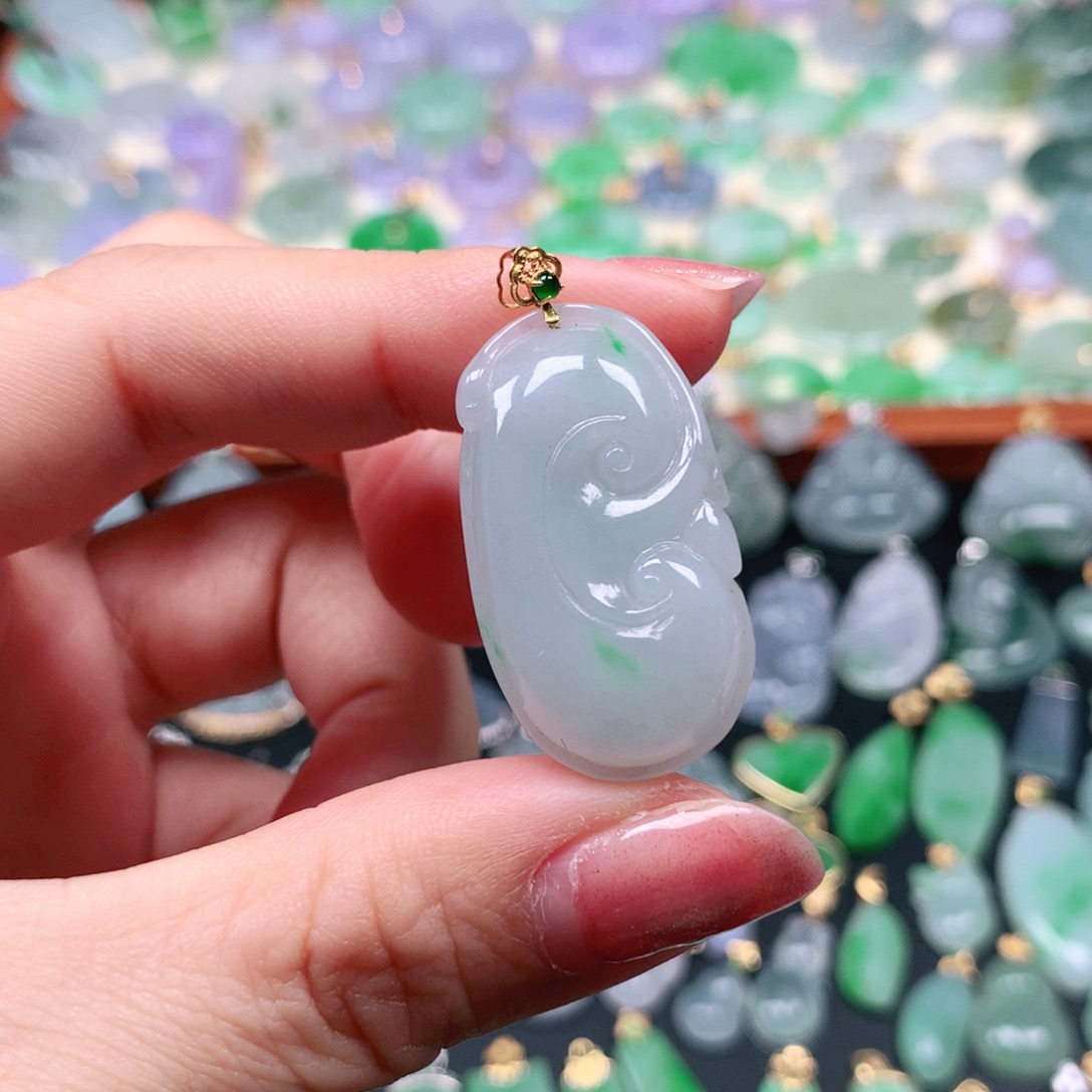 翡翠18K金镶嵌吊坠(不含链)