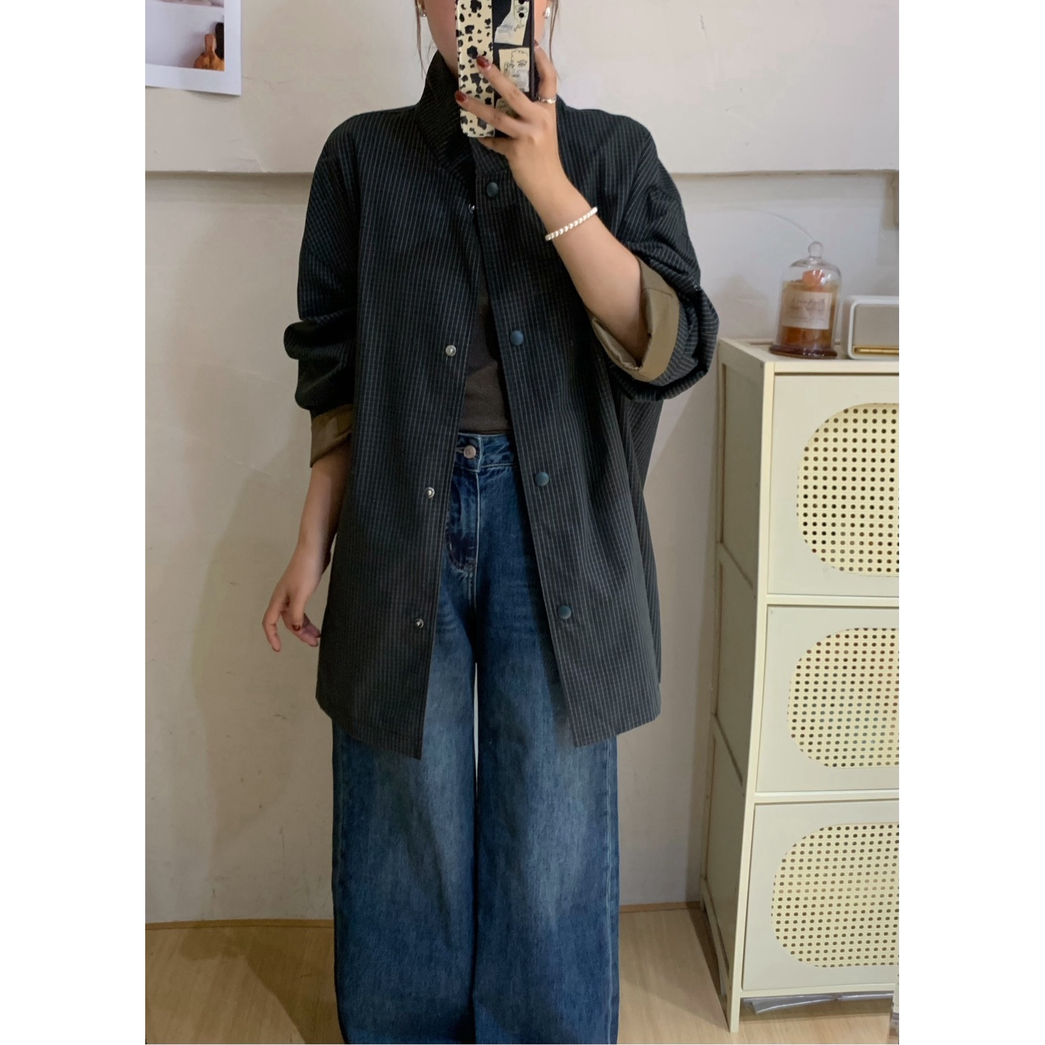 新款气质休闲百搭时尚格子复古舒适风衣F2532