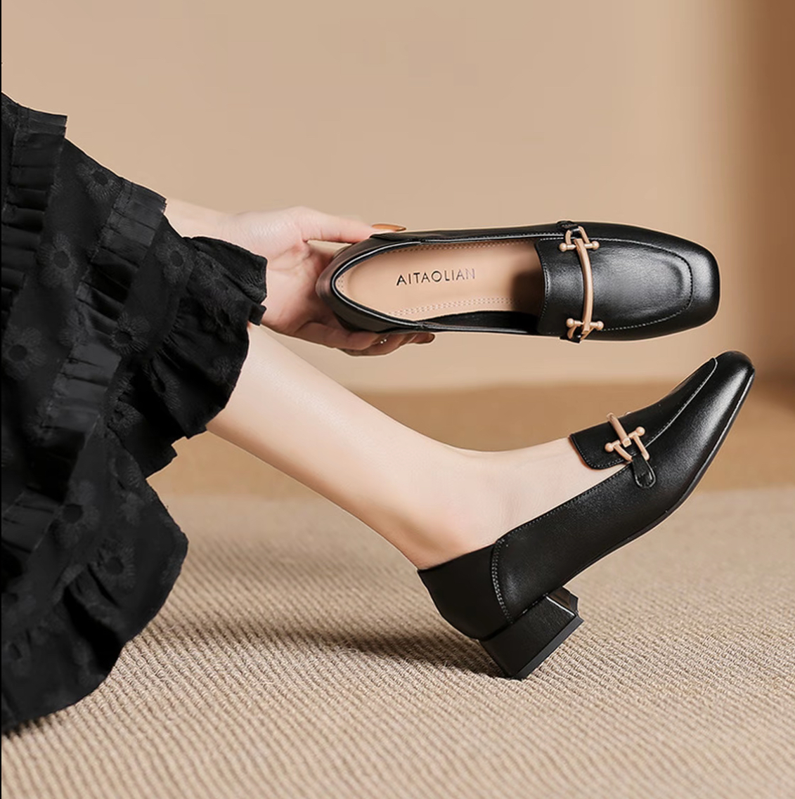 8-21法式浅口单鞋女2025新款通勤百搭豆豆时尚英伦风小皮鞋