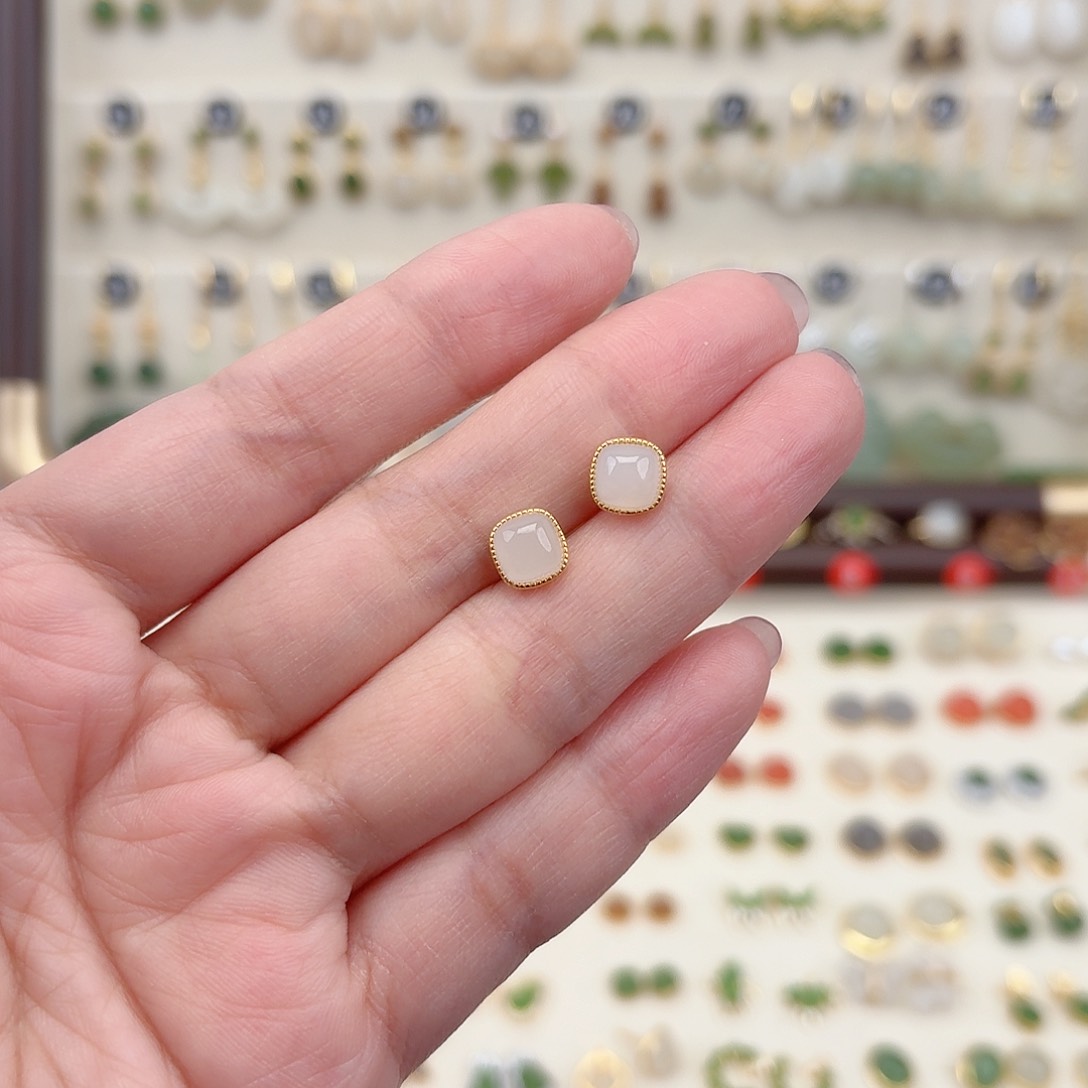 银S925镶嵌和田玉耳饰