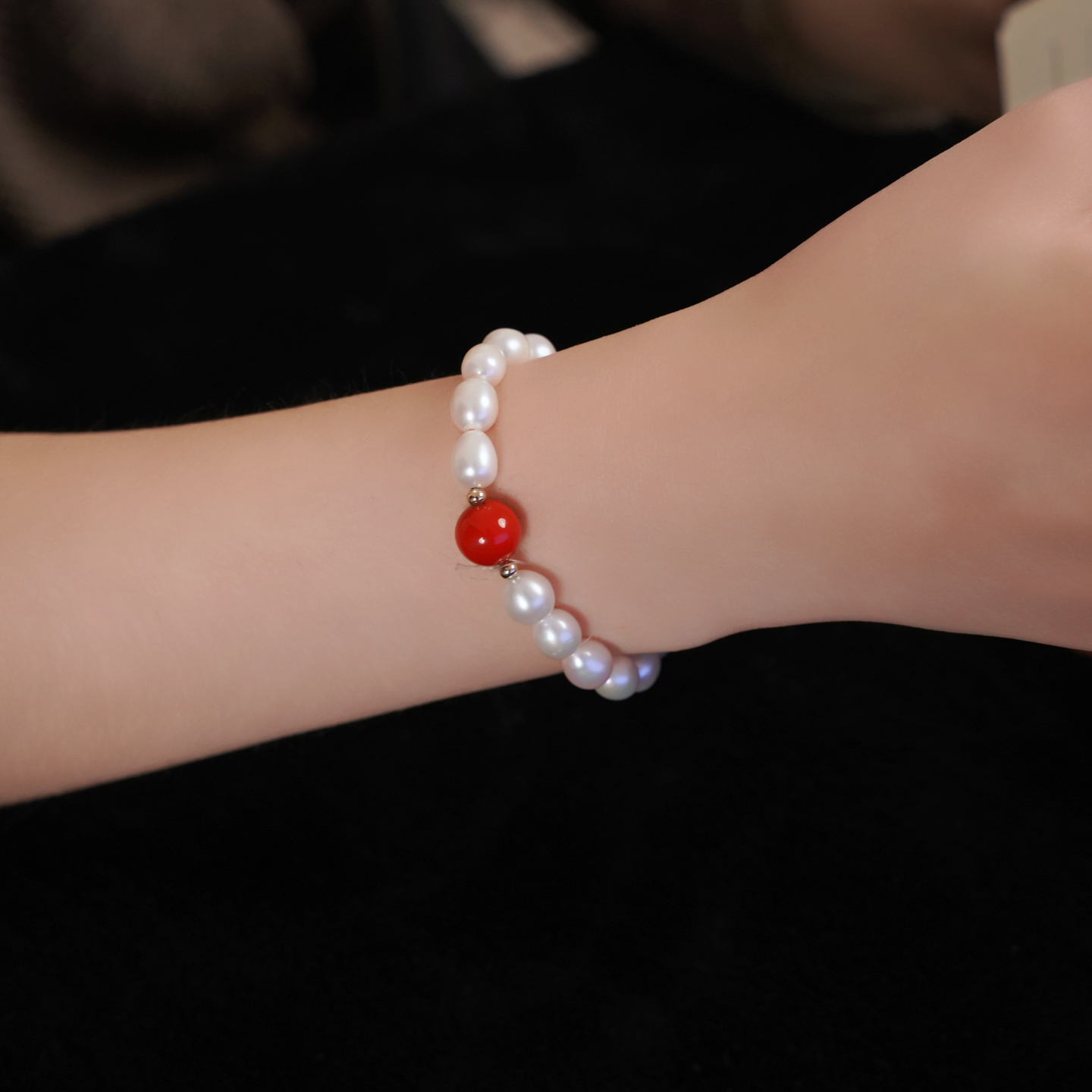天然淡水无核珍珠手链-【珍珠+珠砂】-TJ