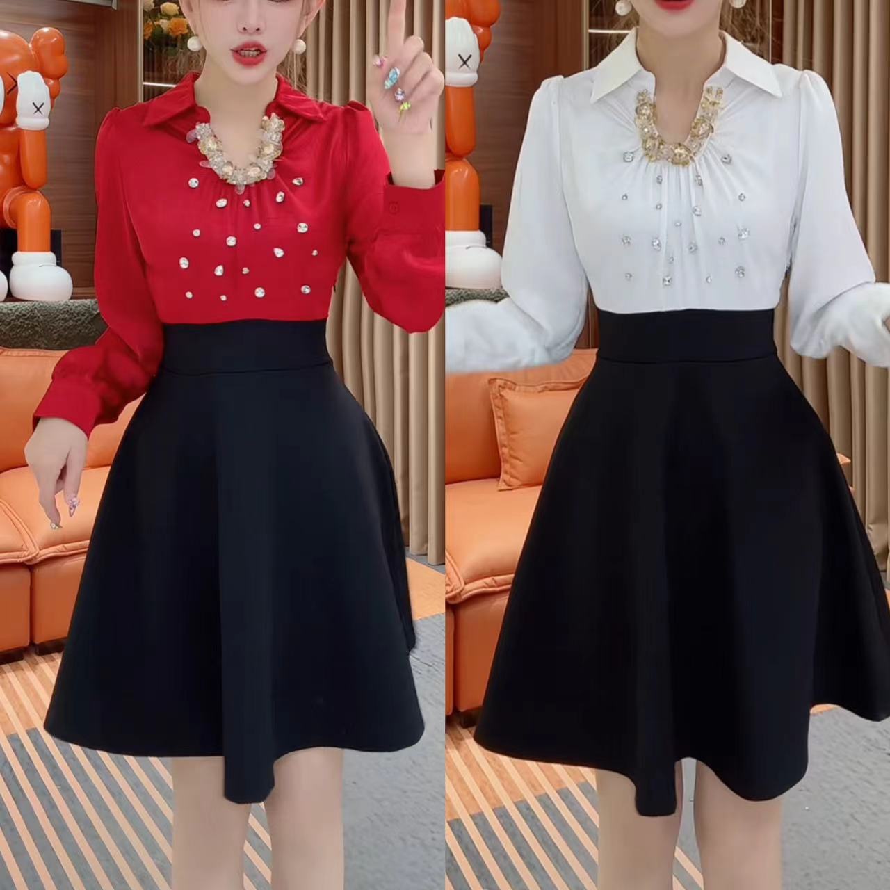 重工手缝钻时尚法式时尚通勤风高腰气质