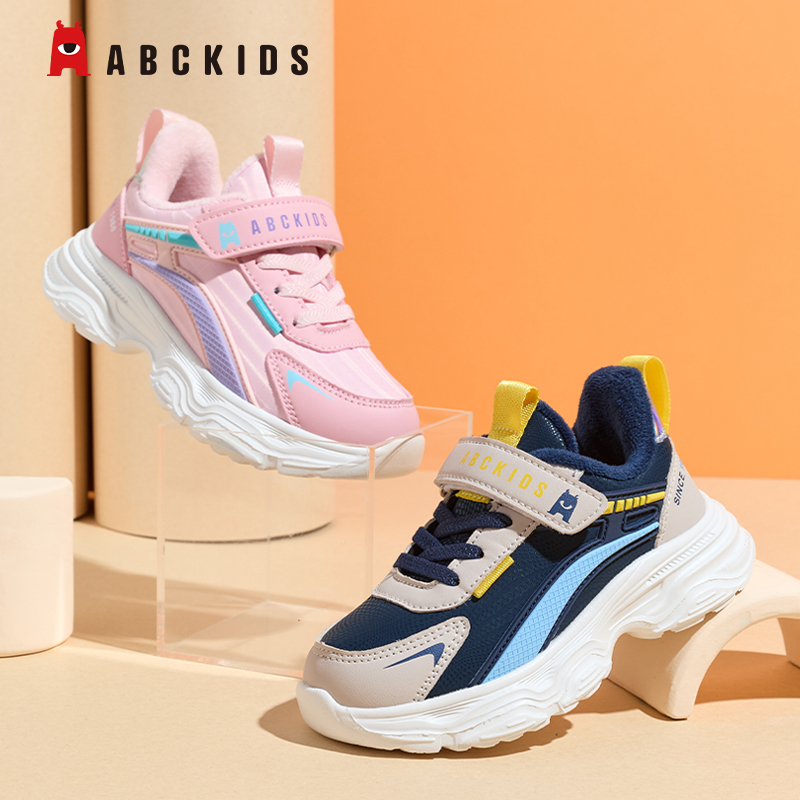 Abckids童鞋男童女童潮流时尚儿童休闲鞋冬季加绒保暖舒适运动鞋
