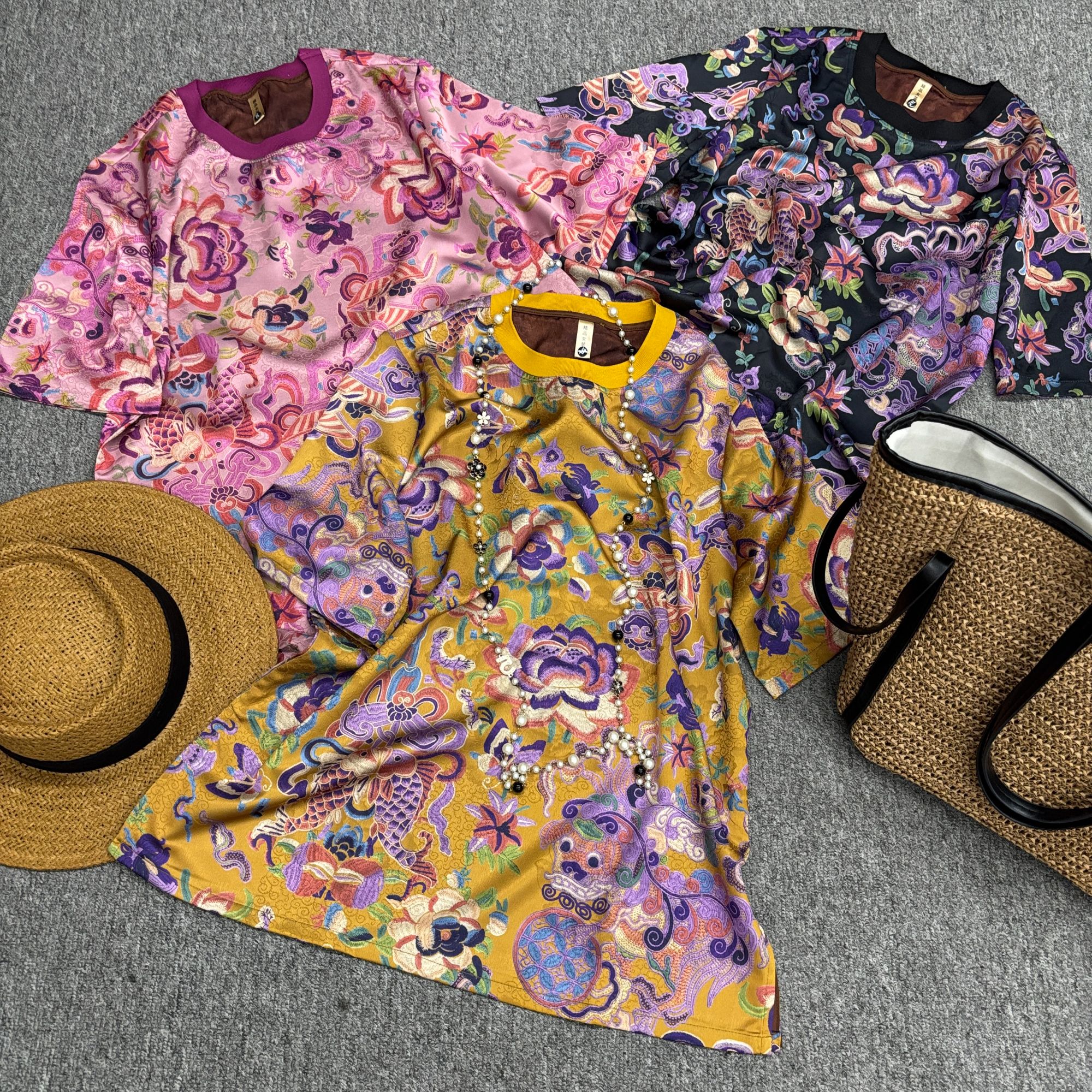 W655夏装优雅气质复古新中式风香云纱开衩半袖