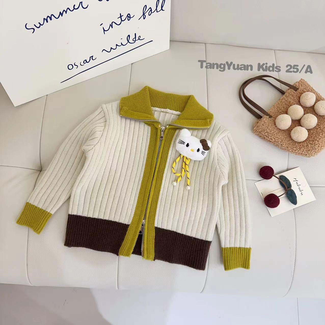 【柔软舒适】汤圆家童装2025秋季装色设计款拼接毛衣开衫 YA-2682