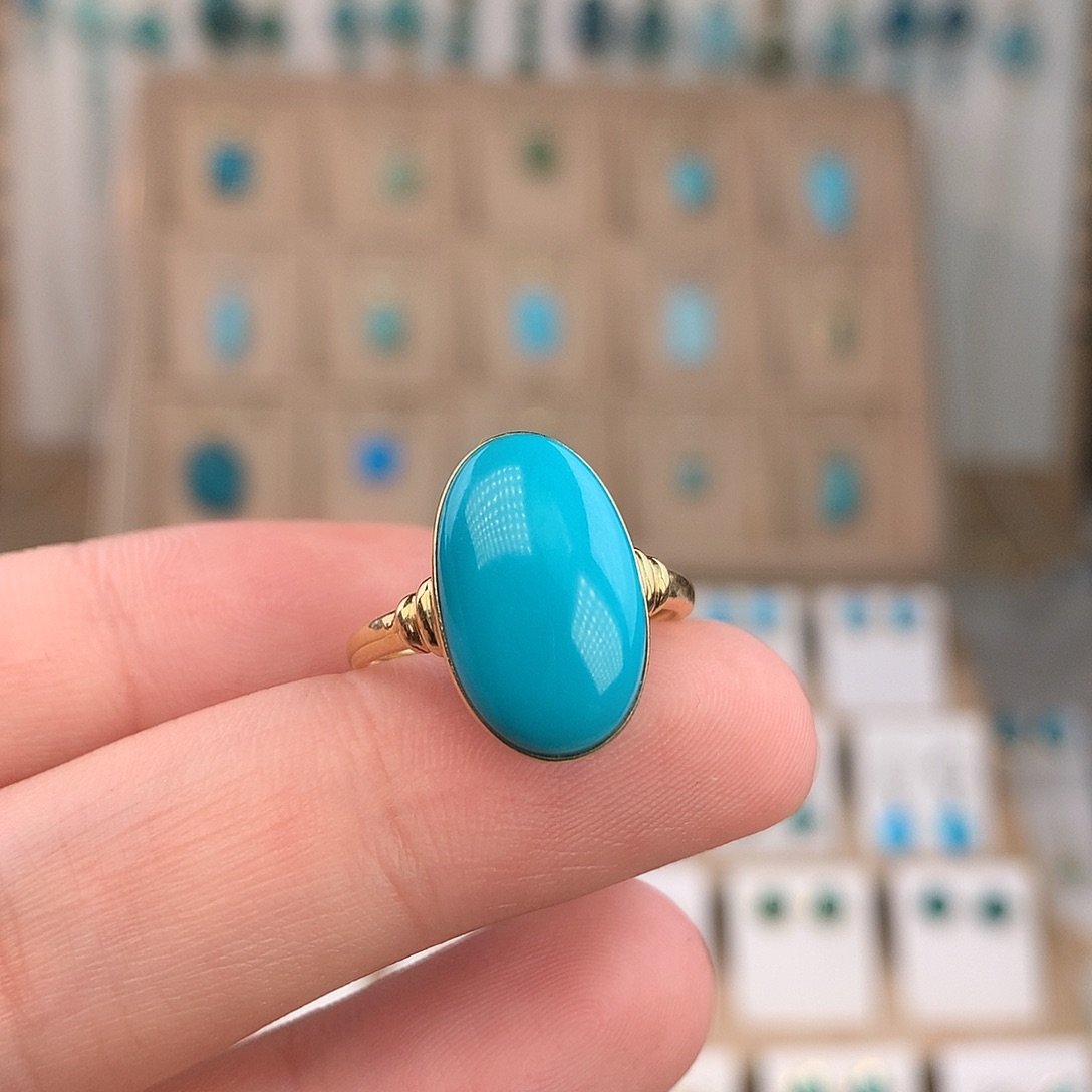 你***绿松石18K金镶嵌戒指