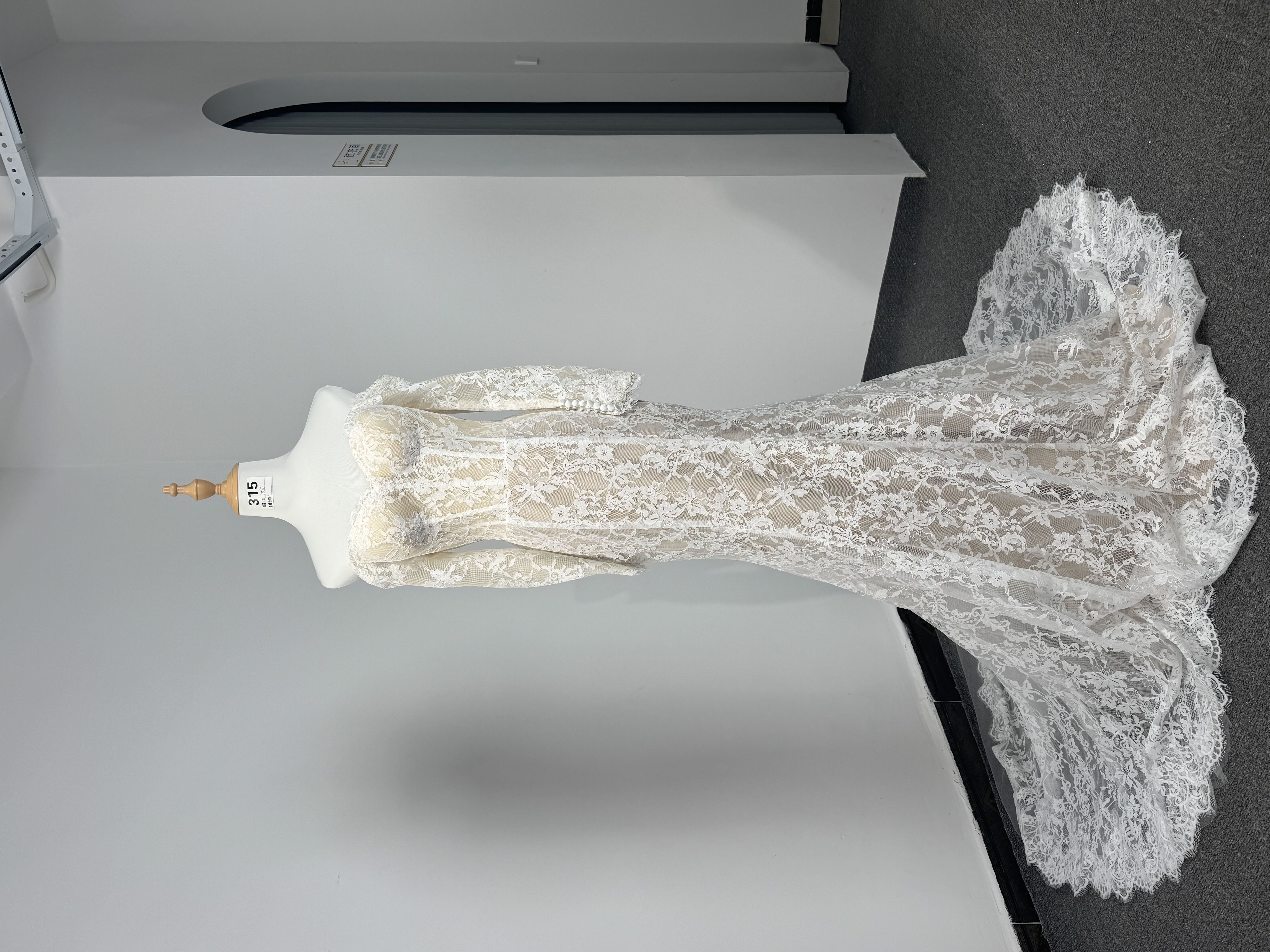 高贵中腰流苏小拖尾裙蕾丝长袖蓬蓬裙晚礼服婚纱拖尾蕾丝气质