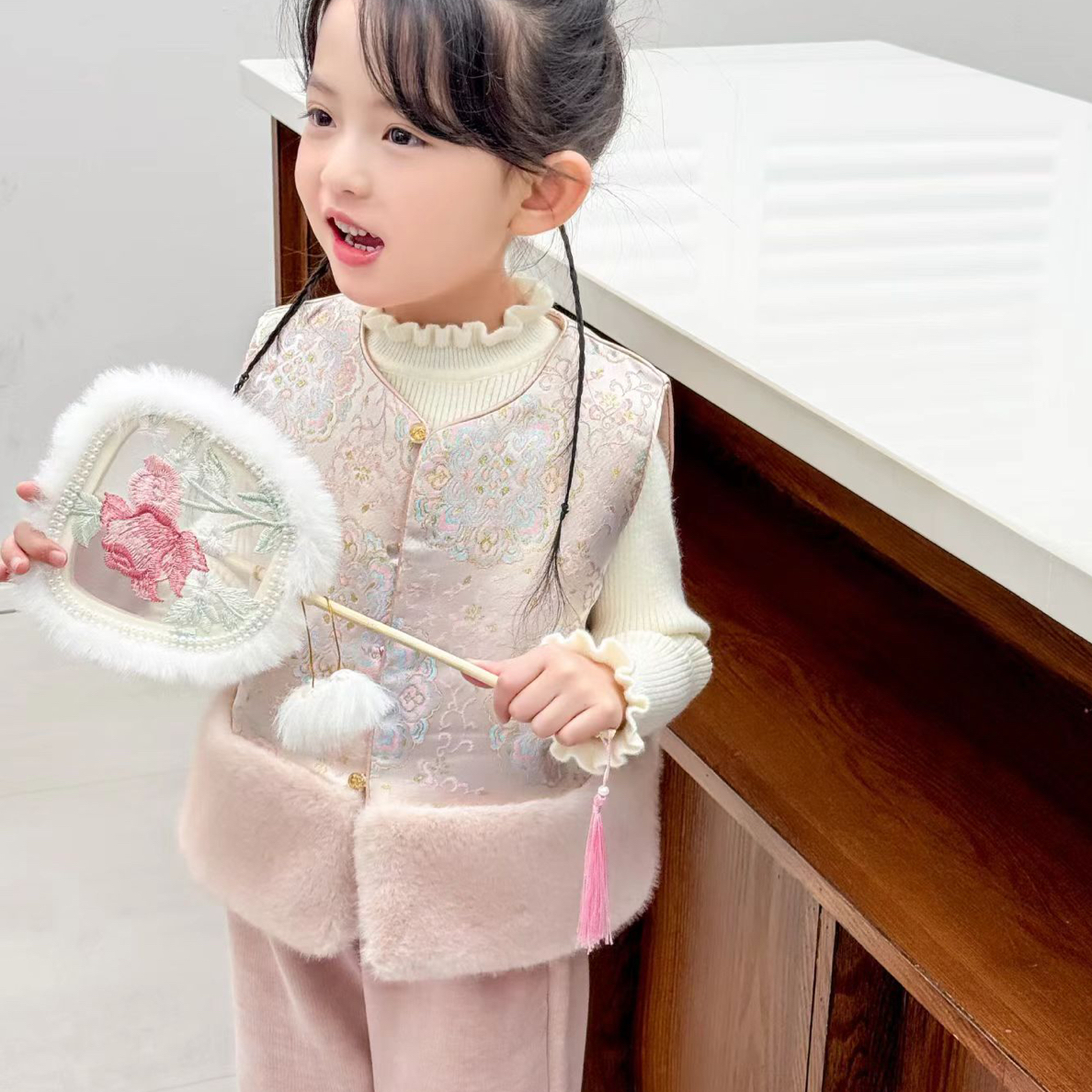 套头薄款女夏季纯色碎花韩版套装时尚女宝上衣百搭休闲