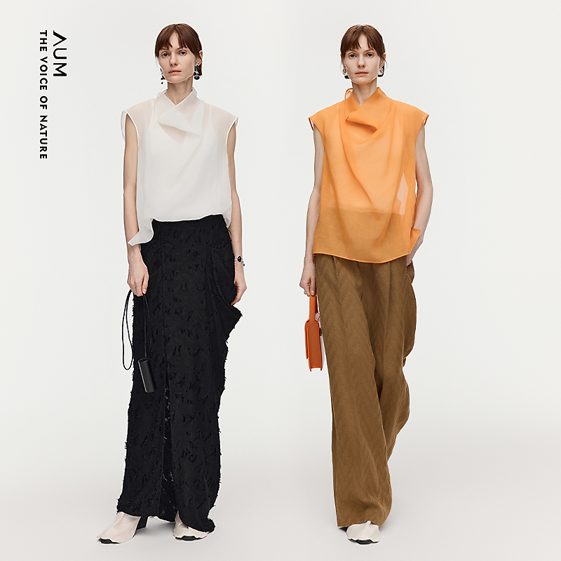 【大秀同款】AUM噢姆26年春季T恤巴厘纱半透荡领无袖上衣M1GB11701