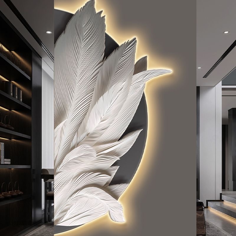 羽毛转角玄关装饰画意式极简半圆形走廊挂画入户拐角墙面壁画带灯