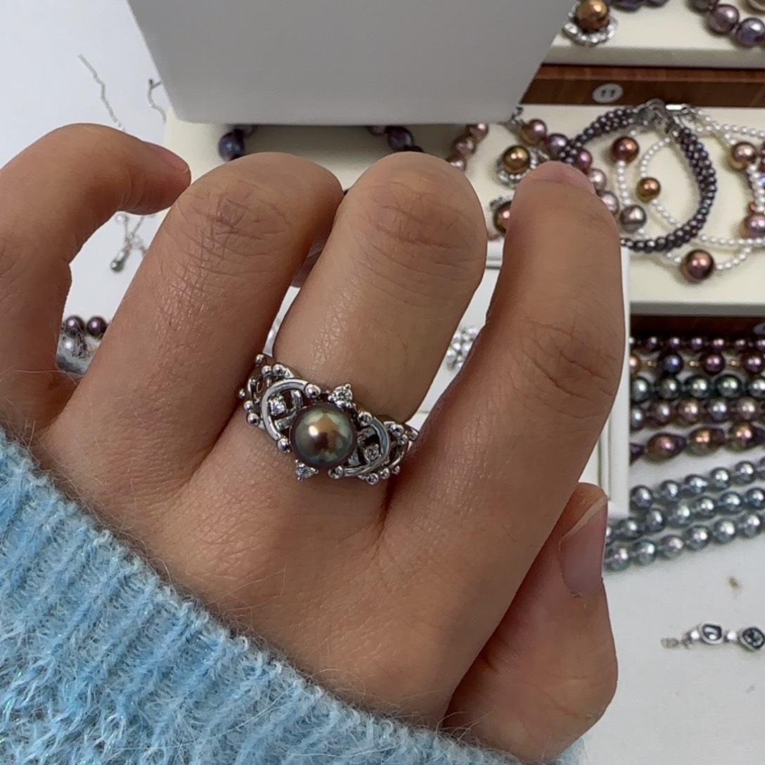 戒指淡水珍珠银S925镶嵌
