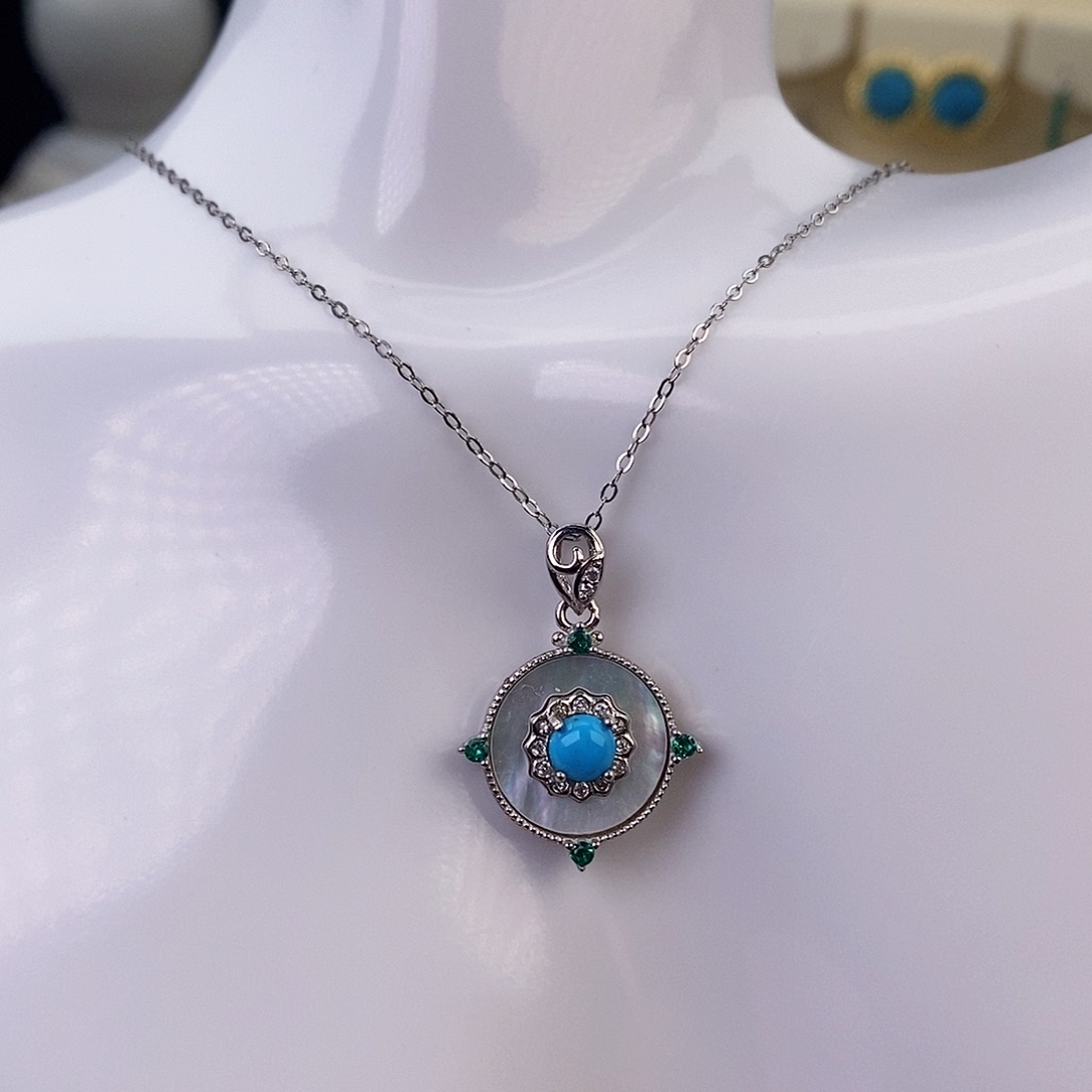 绿松石颈饰银S925镶嵌