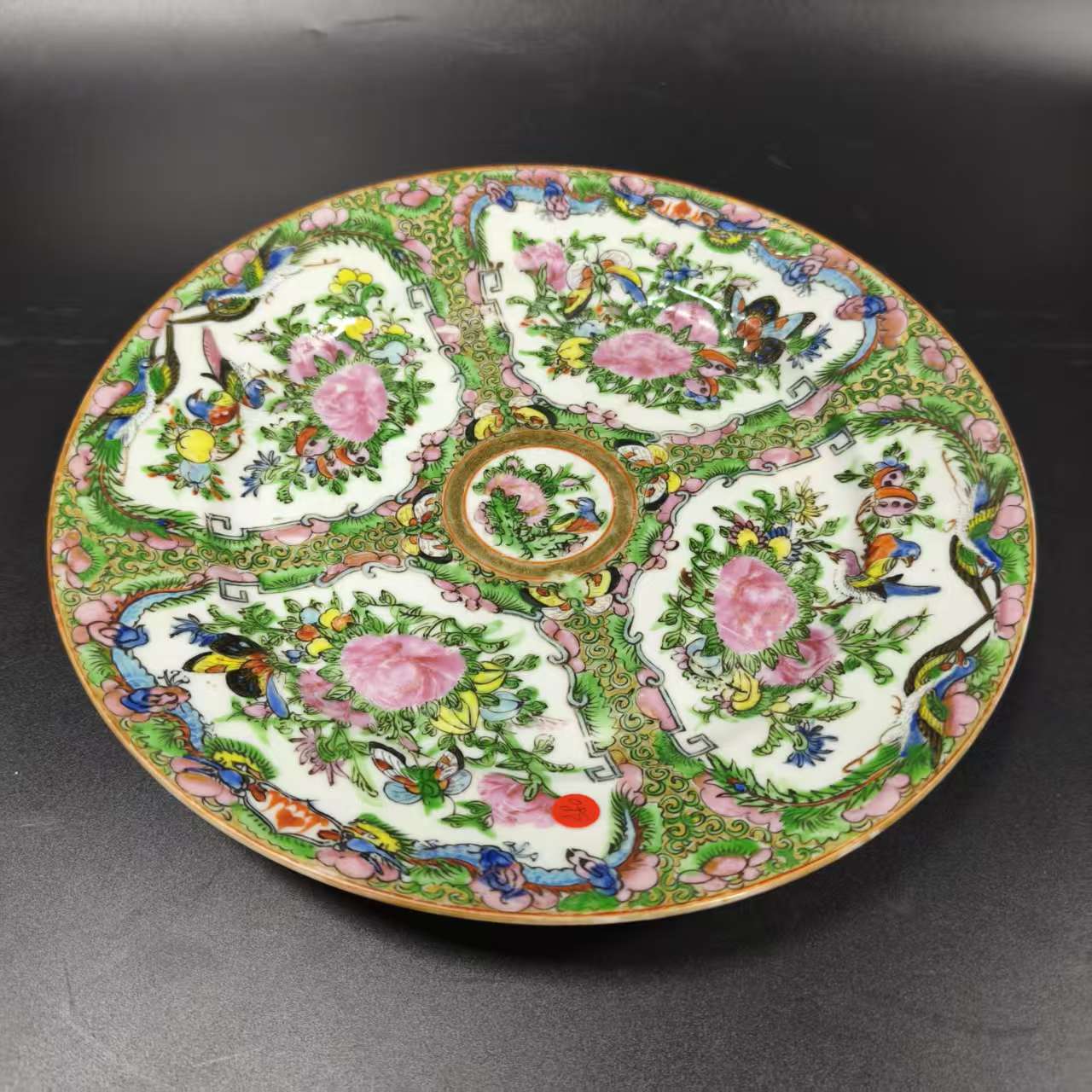 DS171 清光绪广彩开窗花鸟盘 直径24cm 