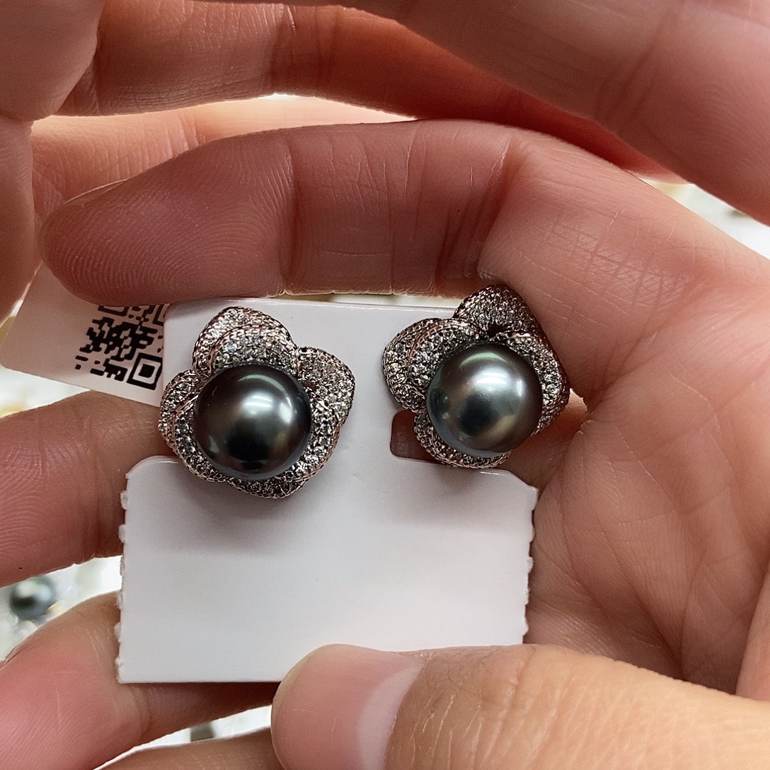 银S925镶嵌海水珍珠耳饰@@E0035