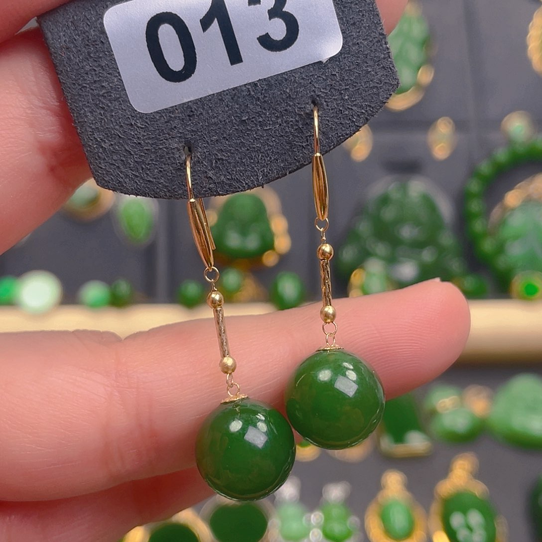 和田玉耳饰18K金镶嵌013