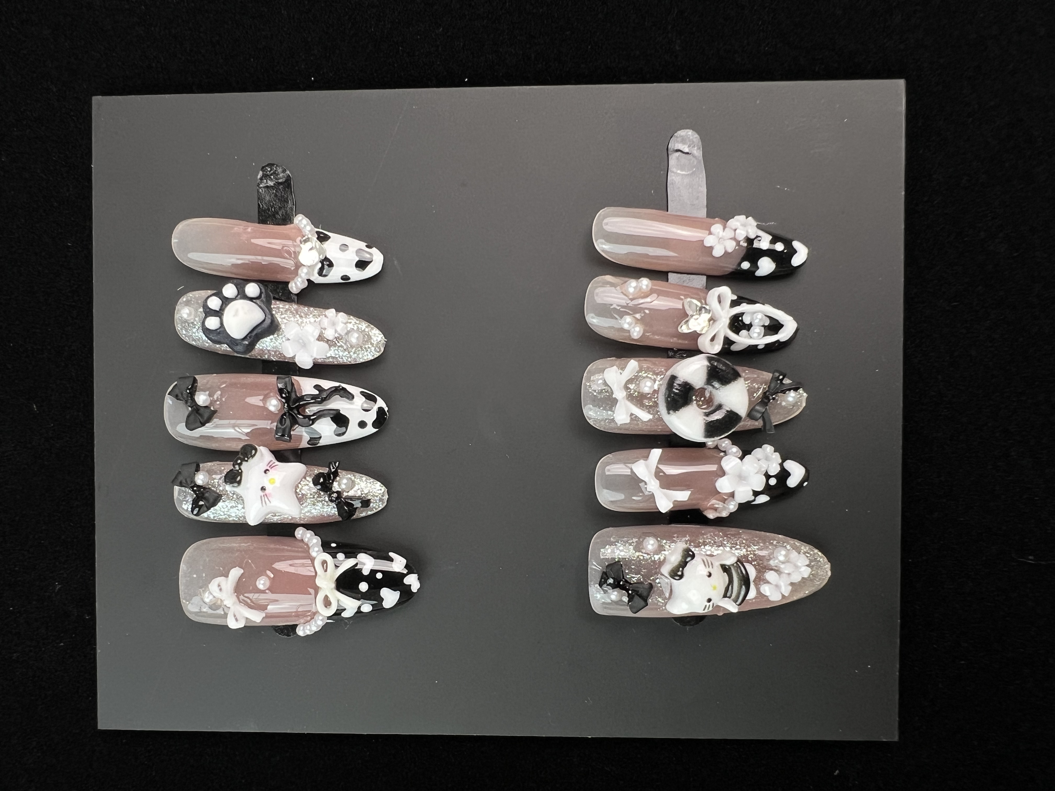 【黑甜KT】黑甜 KT 蝴蝶结穿戴甲 甜酷奶牛纹猫爪立体美甲