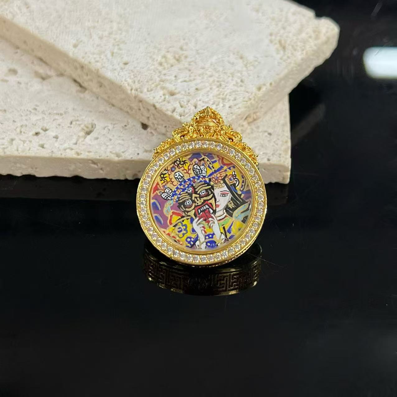 【北野珠宝】热贡纯手绘唐卡吊坠B37H-803尺寸25x8mm