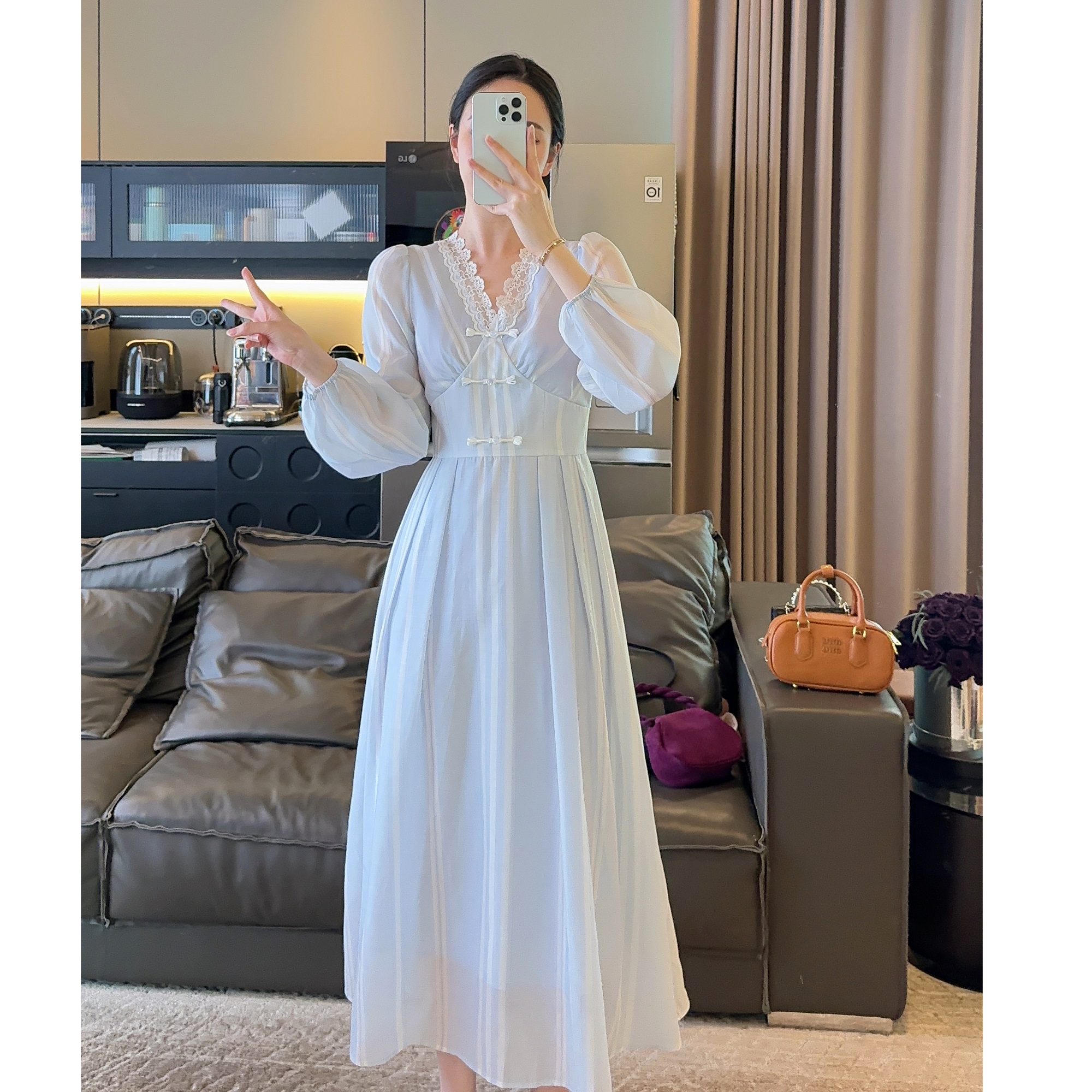 Zwinnie/詹维尼【蓝白蕾丝裙】设计感轻奢重工甜美连衣裙GHH202451