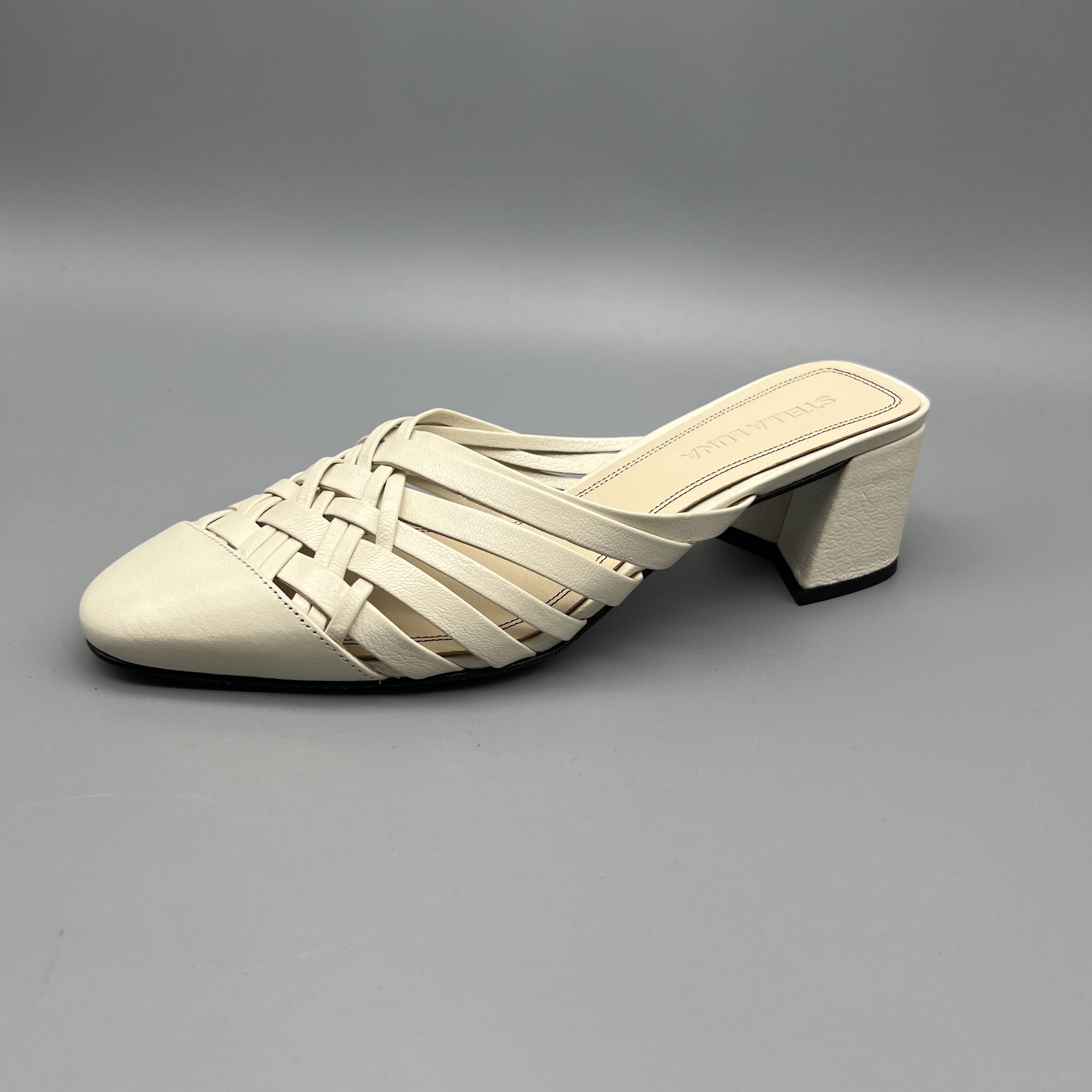 st042 露 真皮包头半拖女鞋 编织穆勒方头 