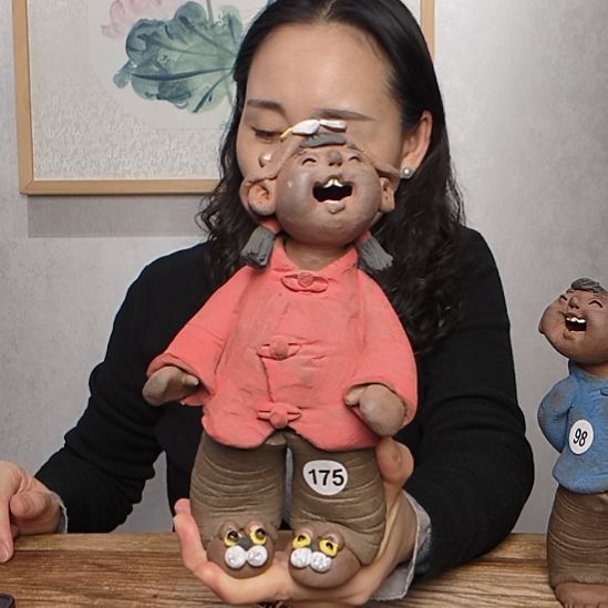 粗砂不规则羲媧娃系列作品虎头帽女娃