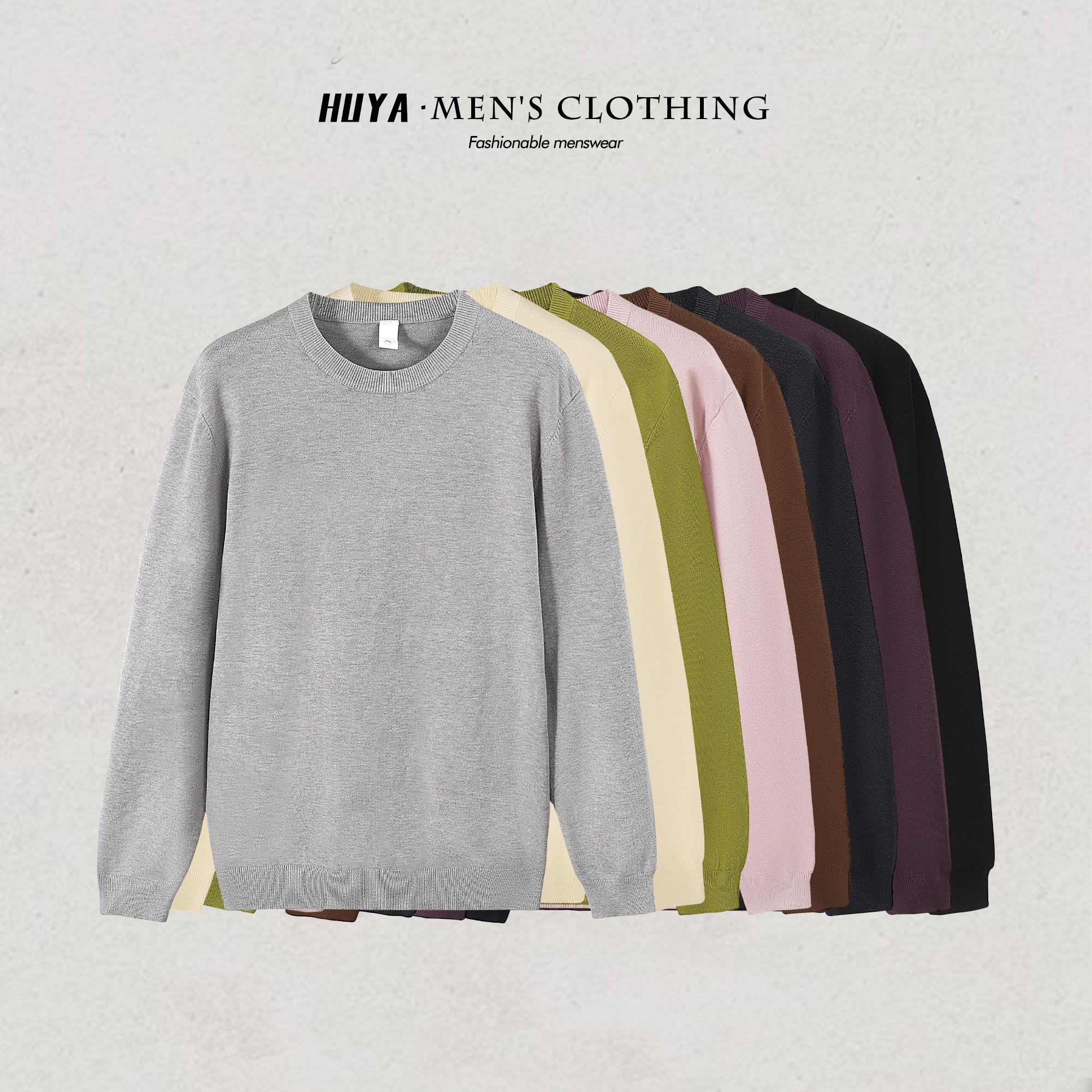 【虎牙兄弟】秋季时尚简约圆领长袖保暖纯色百搭休闲毛衣男士M25101