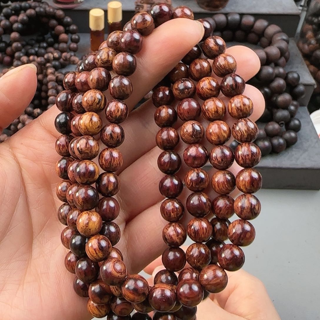 降真香手串/手链0.8×108海南红降黑金底满油