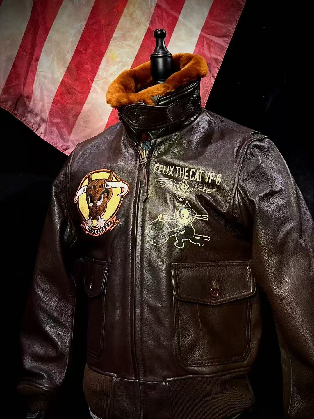 菲力猫公牛战骑G-1空军飞行皮夹克冬季加棉