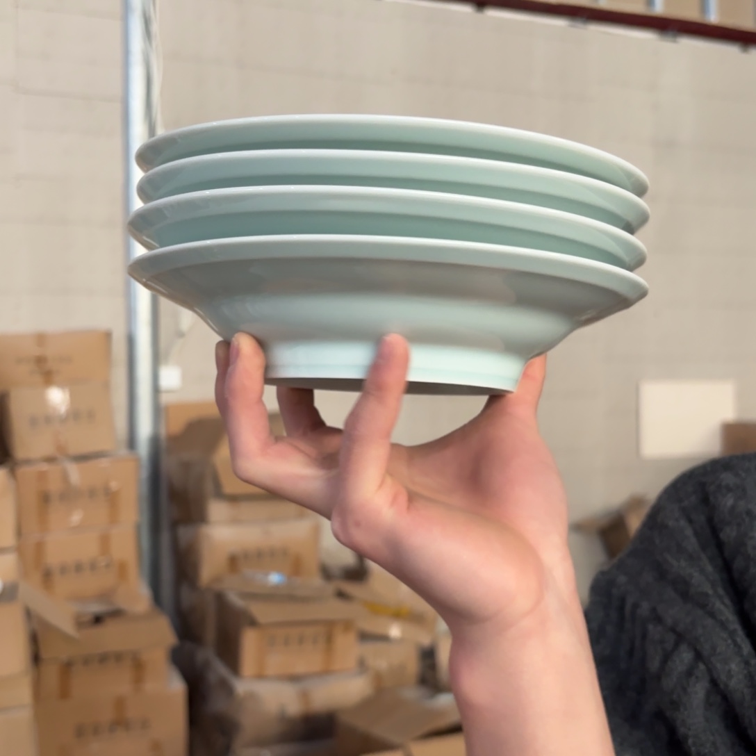 8英寸影青高脚草帽盘4只微瑕