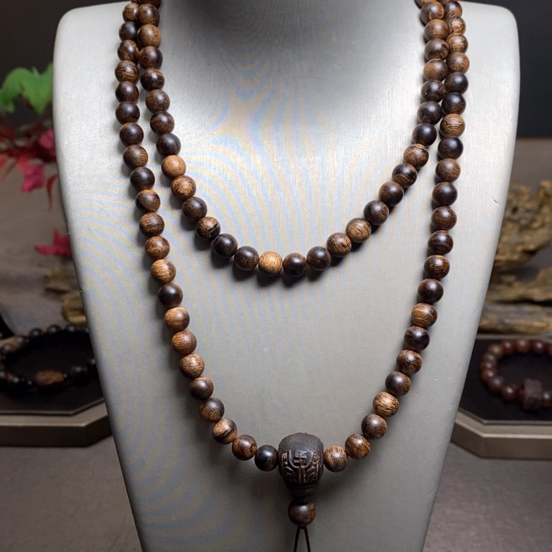 沉香手串越南富森红土瘤疤0.6×108+沉香木雕配饰