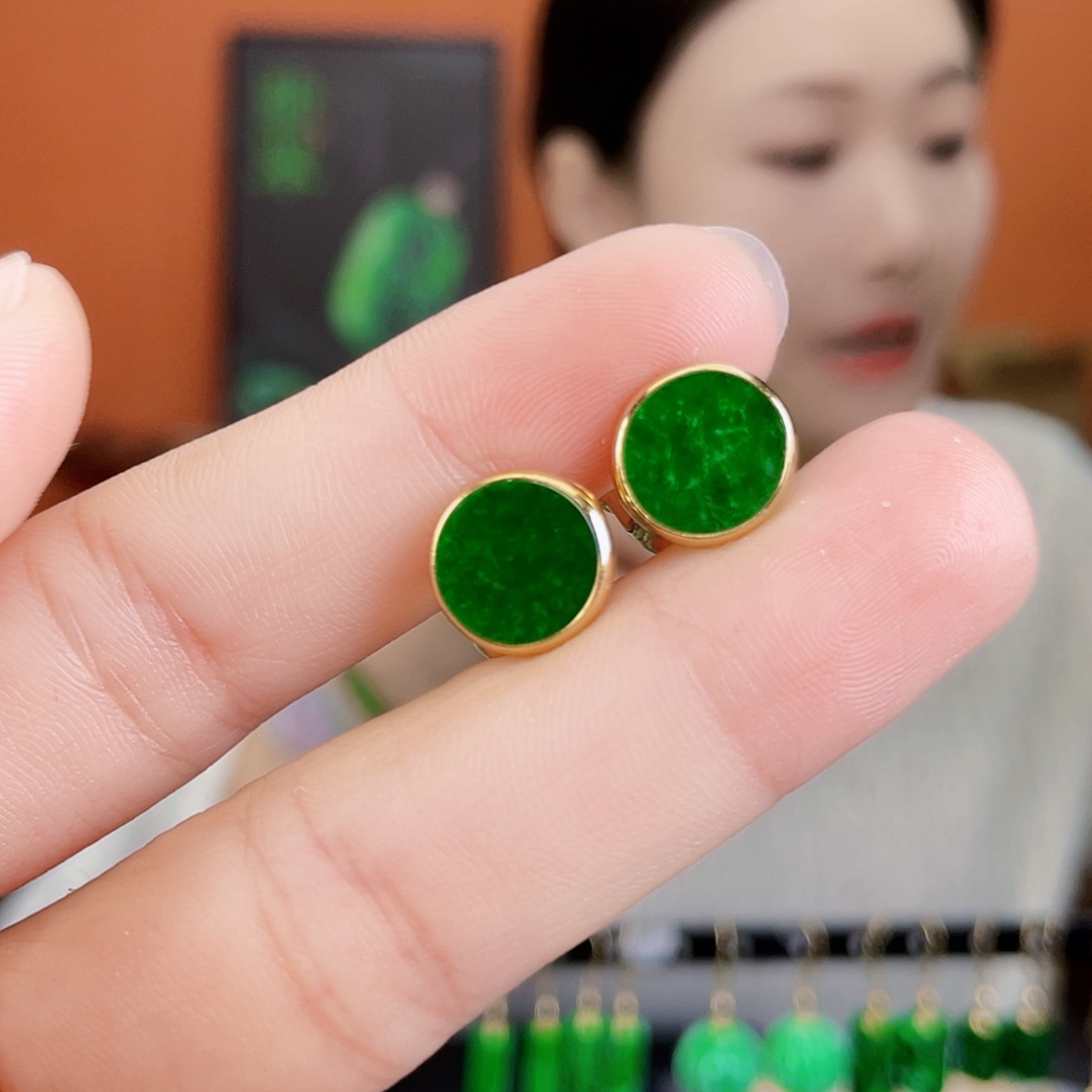 翡翠银S925镶嵌耳饰