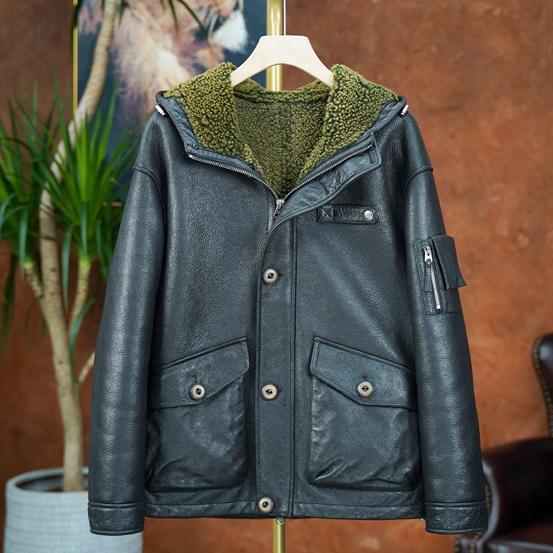 25012醇植浆染男士男款冬季皮毛一体外套保暖2025新款皮草绵羊皮