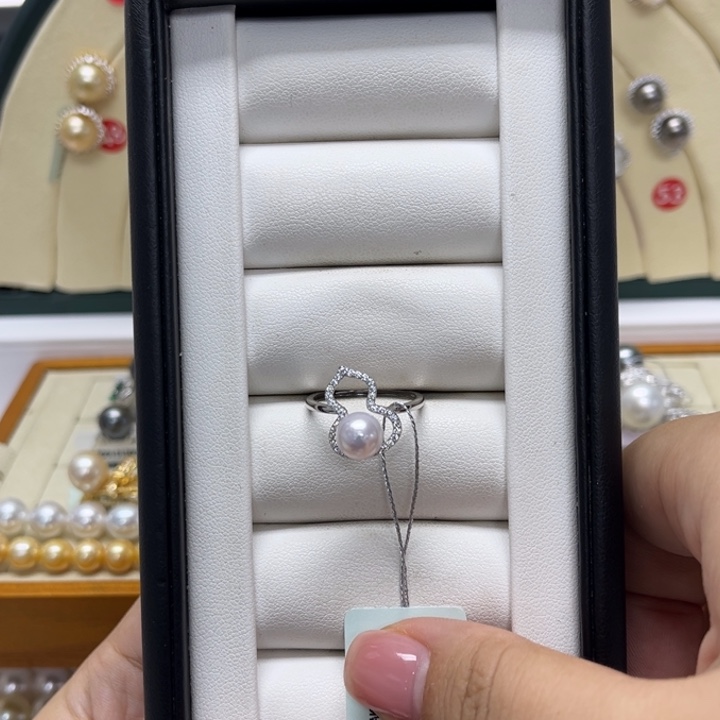 海水珍珠银S925镶嵌戒指AK7-8mm7