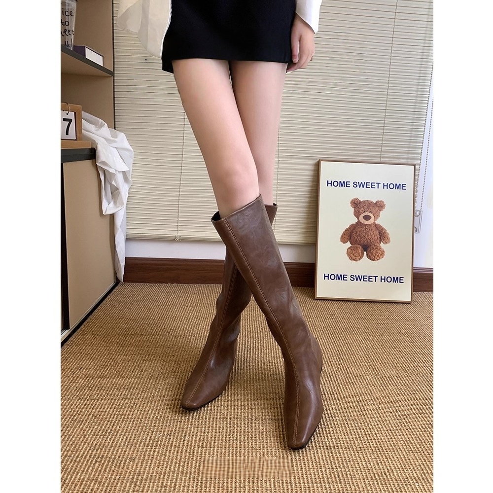 小个子内增高5cm长靴女2025秋冬显瘦百搭方头骑士靴百搭直筒靴