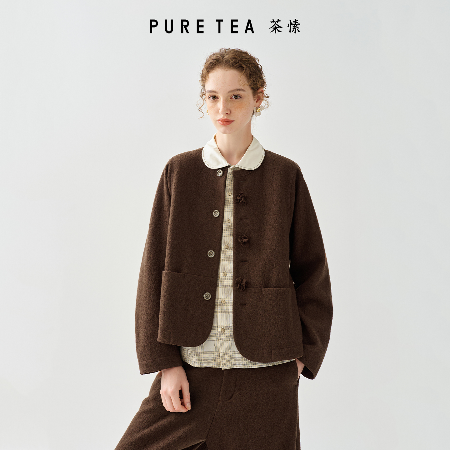 【复古雅丹风】茶愫毛黏针织呢短外套女立体花朵2025秋新KH0501D31