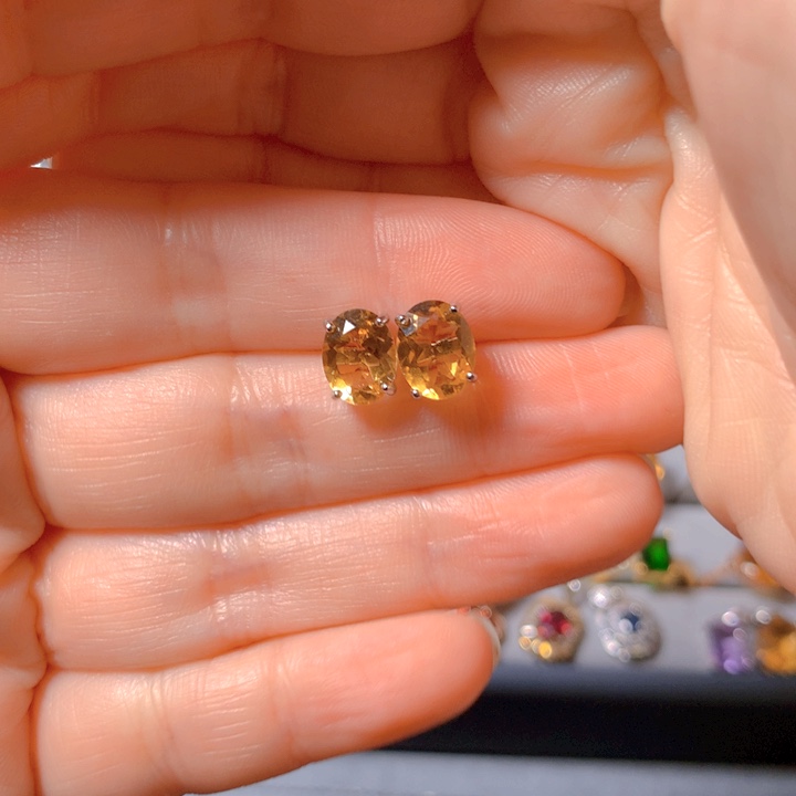 黄晶耳饰银S925镶嵌花*