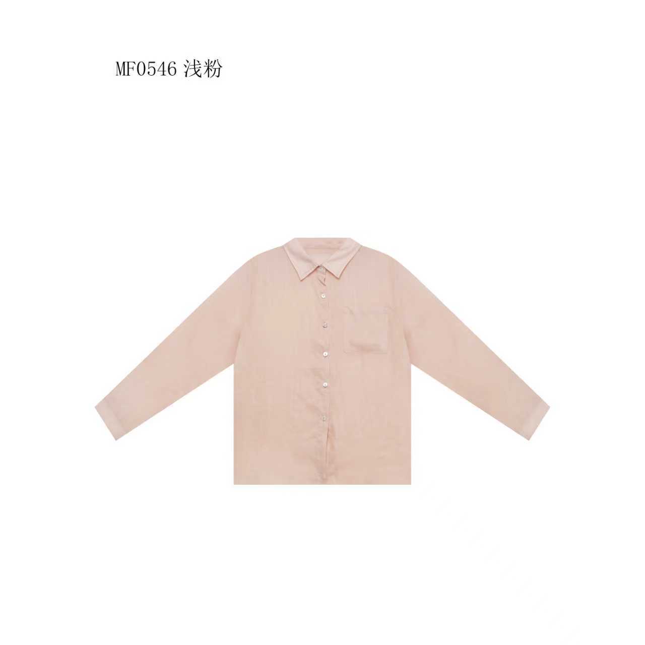 【麻訪家】MF0546浅粉文艺简约口袋百搭衬衫长袖上衣