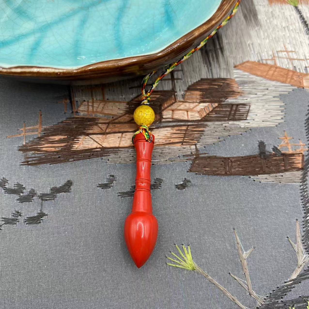 含辰砂工艺品【朱砂工厂】红砂设计款文昌笔手机挂