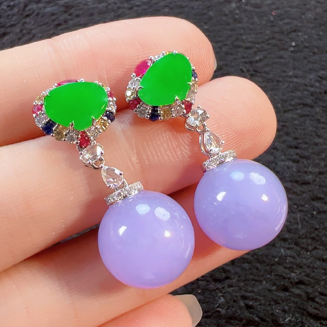 中***堂翡翠18K金镶嵌耳饰签收后24小时鉴赏期