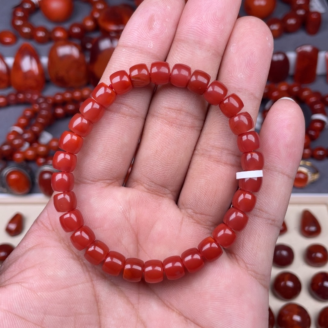 南红玛瑙未镶嵌瓦西南红直切手串7mm