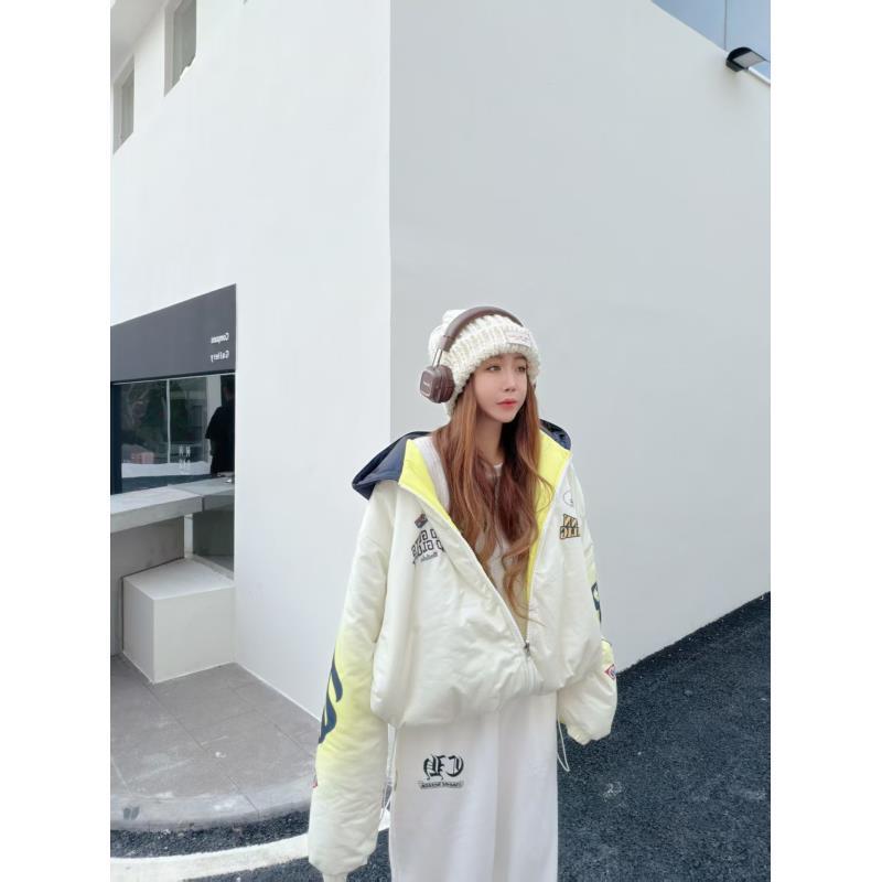 2025mio姐原创撞色连帽渐变棉服冬季宽松两面穿外套169