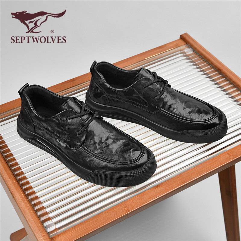 七匹狼男鞋2025秋季商务休闲平底皮鞋舒适软底上班通勤男单鞋0030