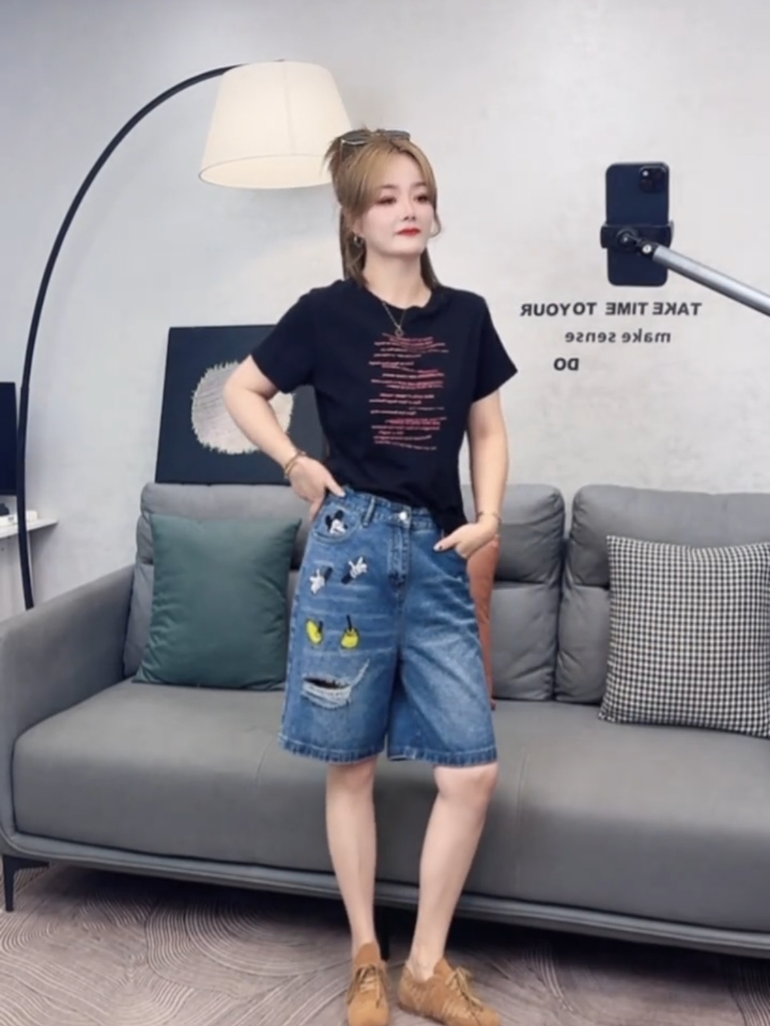 夏夏同款高腰夏季水洗无弹力阔腿裤牛仔裤休闲套装风2025百搭