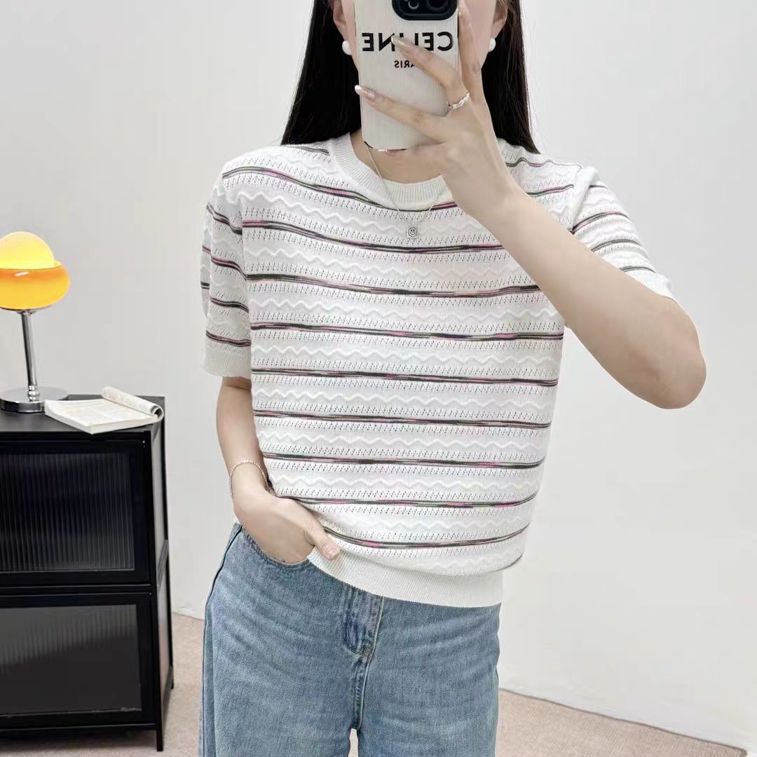 【彩虹条纹-白】新款上新简约百搭时尚减龄短袖圆领T恤夏季241